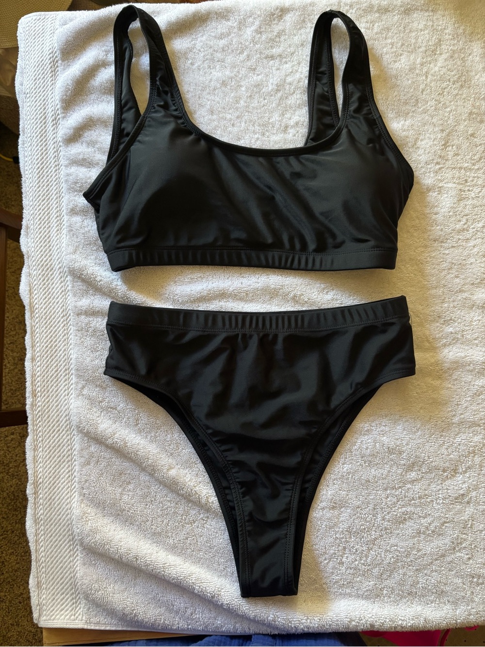Women's Black Bikini Set - Classic Scoop Top and High-Cut Bottom